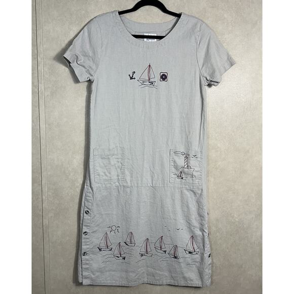 Vintage Y2K Christopher & Banks Sz 8 Linen Blend Sailboat Boat Midi Shift Dress - Picture 1 of 9
